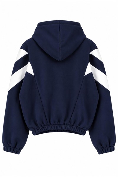 Lacivert Kapüşonlu Beli Lastikli Sweatshirt