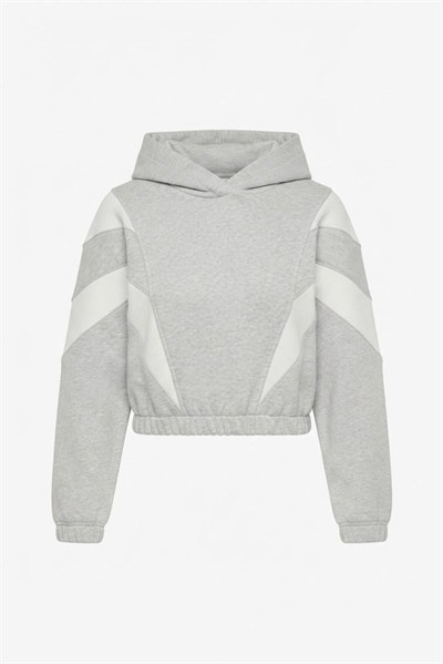 Gri Şerit Detaylı Kapüşonlu Sweatshirt