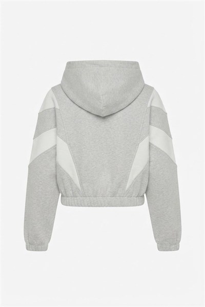 Gri Şerit Detaylı Kapüşonlu Sweatshirt