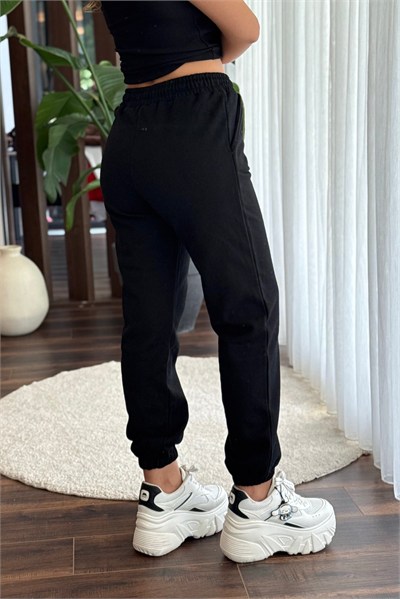Siyah Beli Bağcıklı Eşofman Pantolon
