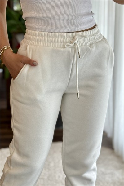 Beyaz Beli Lastikli Eşofman Pantolon