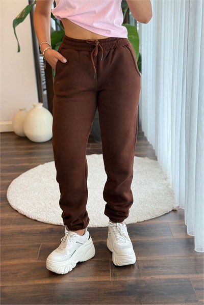 Kahverengi Beli Lastikli Eşofman Pantolon
