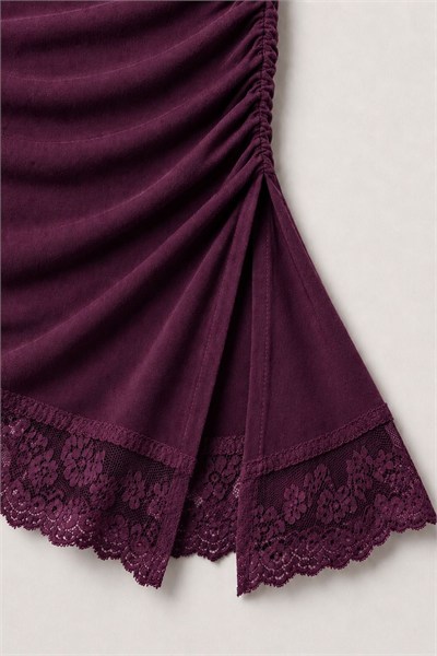 Bordo Dantel Detaylı Bluz