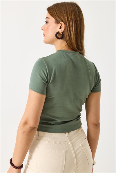 Yeşil Bisiklet Yaka Crop Bluz