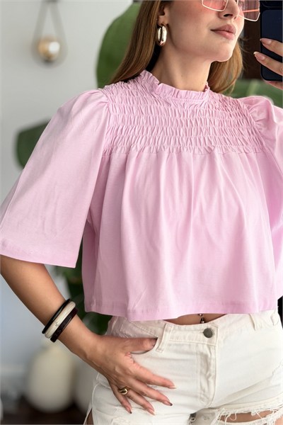 Pembe Gipeli Crop Bluz