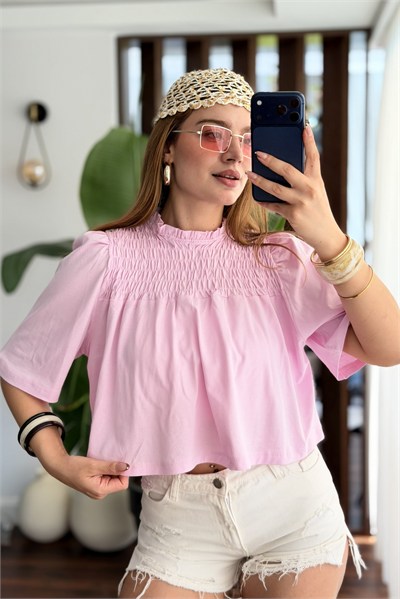 Pembe Gipeli Crop Bluz