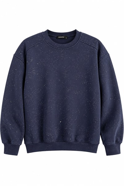 Lacivert Işıltılı Bisiklet Yaka Sweatshirt