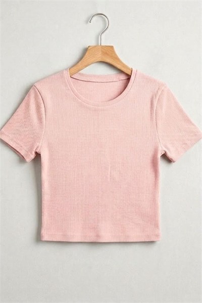 Pembe Bisiklet Yaka Kaşkorse Bluz