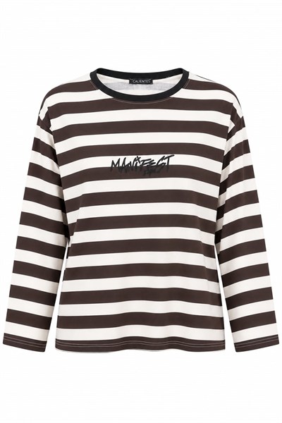 Kahverengi Çizgili Oversize Sweatshirt