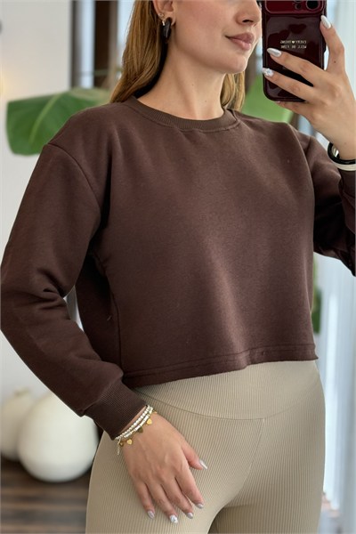 Kahverengi Bisiklet Yaka Sweatshirt