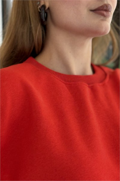 Kırmızı Bisiklet Yaka Sweatshirt