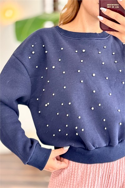 Lacivert Taş Detaylı Sweatshirt
