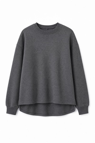 Antrasit Bisiklet Yaka Yırtmaçlı Sweatshirt