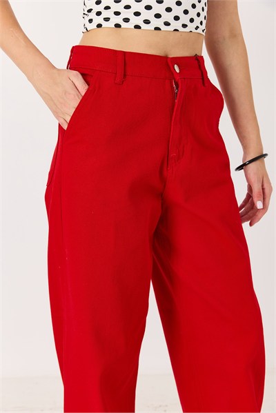 Kırmızı Bol Kesim Jean Pantolon