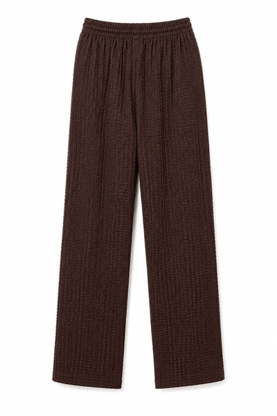 Kahve Bürümcük Beli Lastikli Pantolon