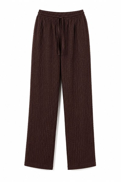 Kahve Bürümcük Beli Lastikli Pantolon