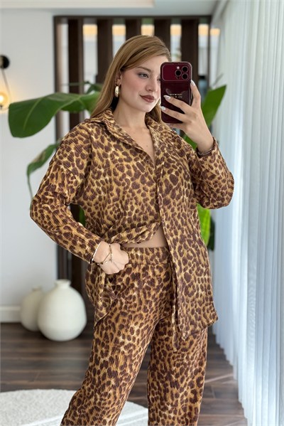 Leopar Bürümcük Gömlek Pantolon Takım