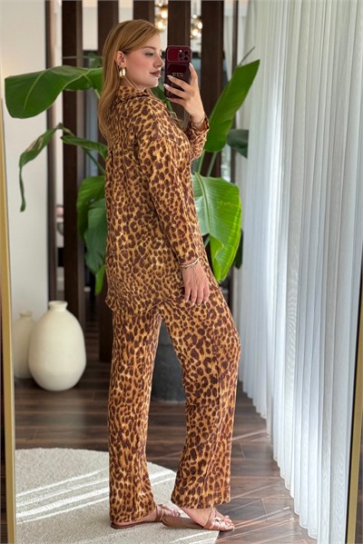 Leopar Bürümcük Gömlek Pantolon Takım