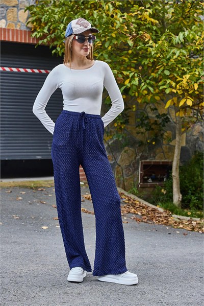 Lacivert Bürümcük Beli Lastikli Pantolon