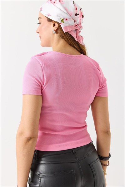 Pembe Çıtçıtlı Kaşkorse Bluz