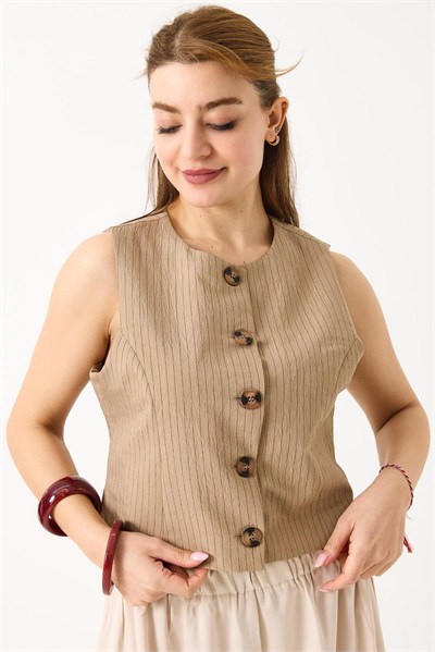 Vizon Çizgili Crop Yelek