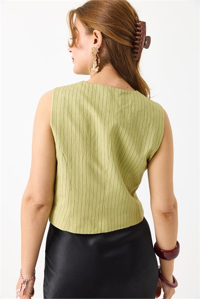 Yeşil Çizgili Crop Yelek