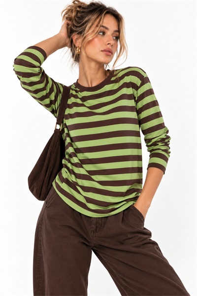 Yeşil Çizgi Desenli Sweatshirt