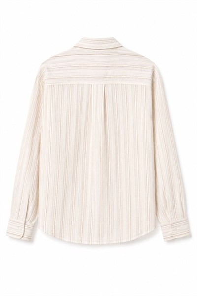 Ekru Çizgili Oversize Gömlek