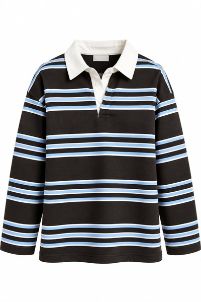 Kahverengi Çizgili Polo Yaka Sweatshirt