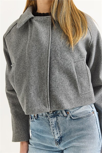 Gri Crop Kaşe Ceket