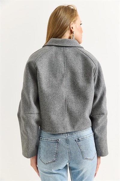 Gri Crop Kaşe Ceket