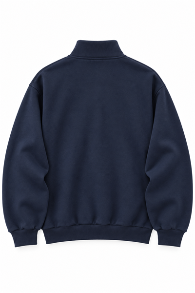 Lacivert Yarım Fermuarlı Baskılı Sweatshirt