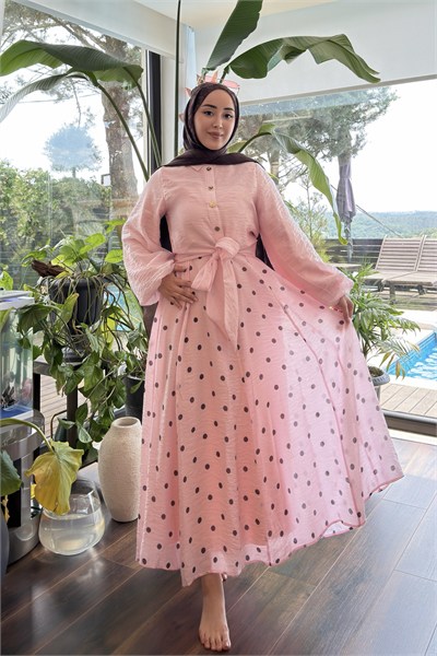 Pembe Puantiyeli Etekli Takım