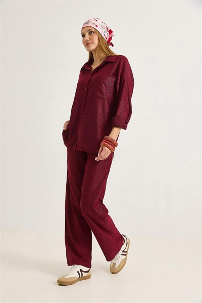 Bordo Fitilli Örme Takım