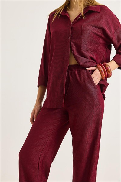 Bordo Fitilli Örme Takım