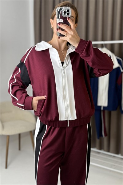 Bordo Garnili Fermuarlı Modal Takım