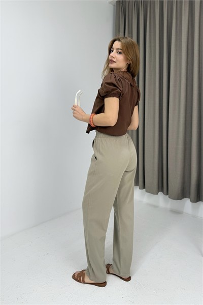 Vizon Beli Lastikli Mom Pantolon
