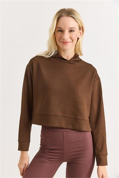 Kahverengi Kapüşonlu Rahat Kesim Sweatshirt