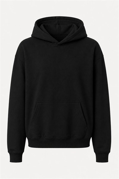 Siyah Kapüşonlu Kanguru Cepli Sweatshirt