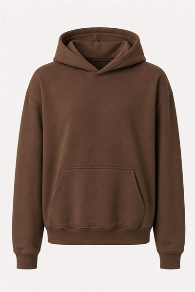 Kahverengi Kapüşonlu Kanguru Cep Sweatshirt