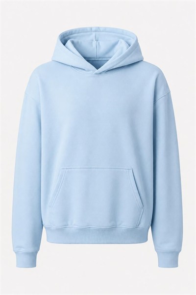 Mavi Kapüşonlu Kanguru Cep Sweatshirt