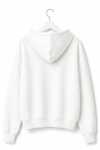 Ekru Fermuarlı Kapüşonlu Sweatshirt