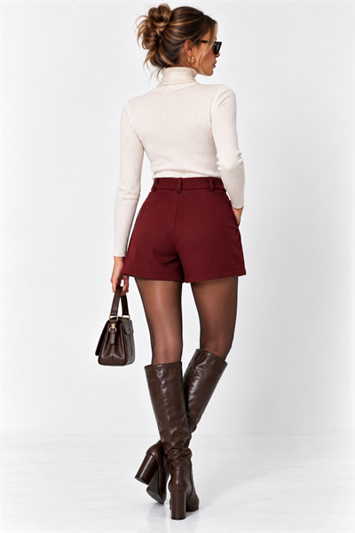 Bordo Kaşe Mini Şort