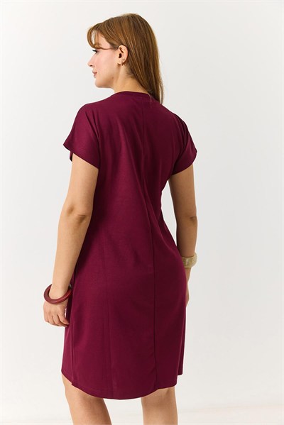 Bordo Bisiklet Yaka Midi Elbise