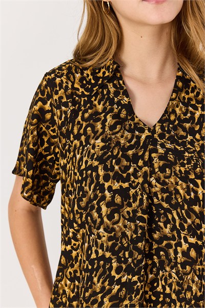 Leopar Desenli Polo Yaka Elbise