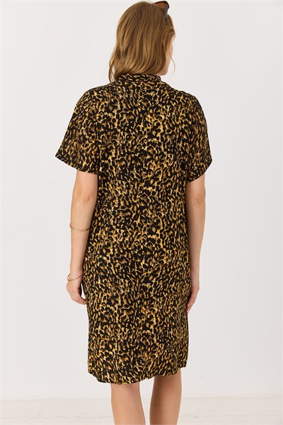 Leopar Desenli Polo Yaka Elbise