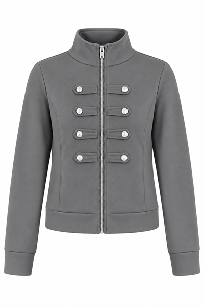 Gri Düğme Detaylı Fermuarlı Sweatshirt