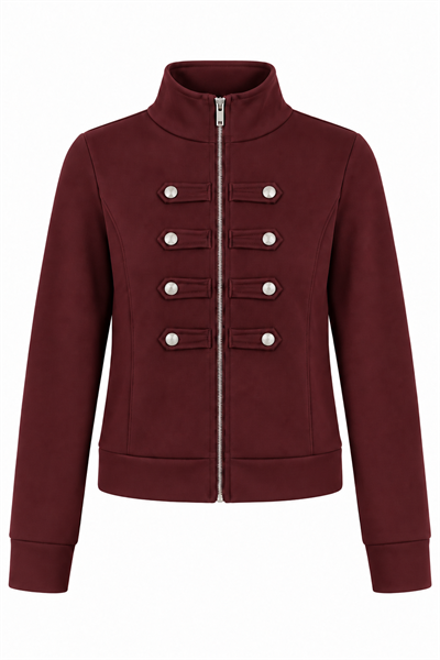 Bordo Düğme Detaylı Fermuarlı Sweatshirt