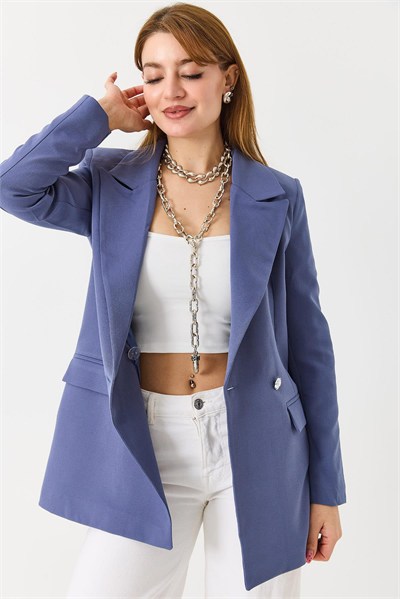 İndigo Kruvaze Yaka Blazer Ceket