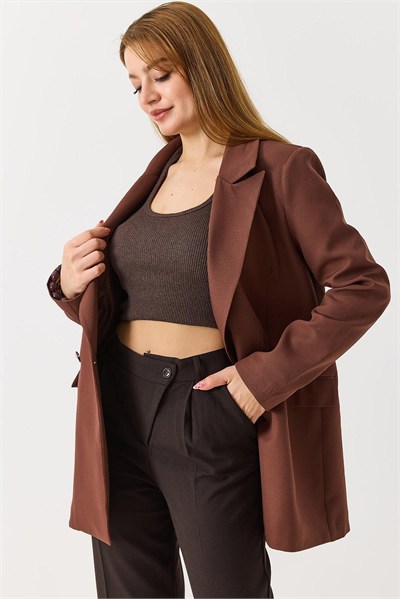 Kahverengi Kruvaze Blazer Ceket